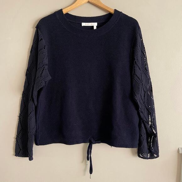 SeeByChloe Navy Blue Eyelet Sleeve Sweater Top Drawstring Size Large - Picture 1 of 5